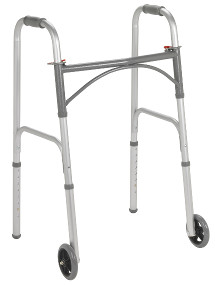 Drive Steel Folding Walker, 2 Button with 5" Wheels